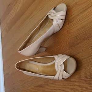 Michelle D, Leather, Size 8.5, Tan, Vintage, Open Toed Heels